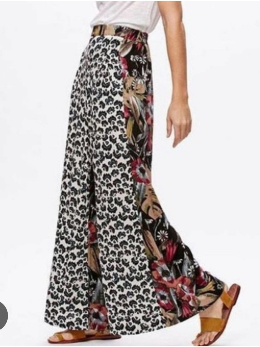 Free People"In the mix" Wide Leg Pants, cheetah floral Sz M